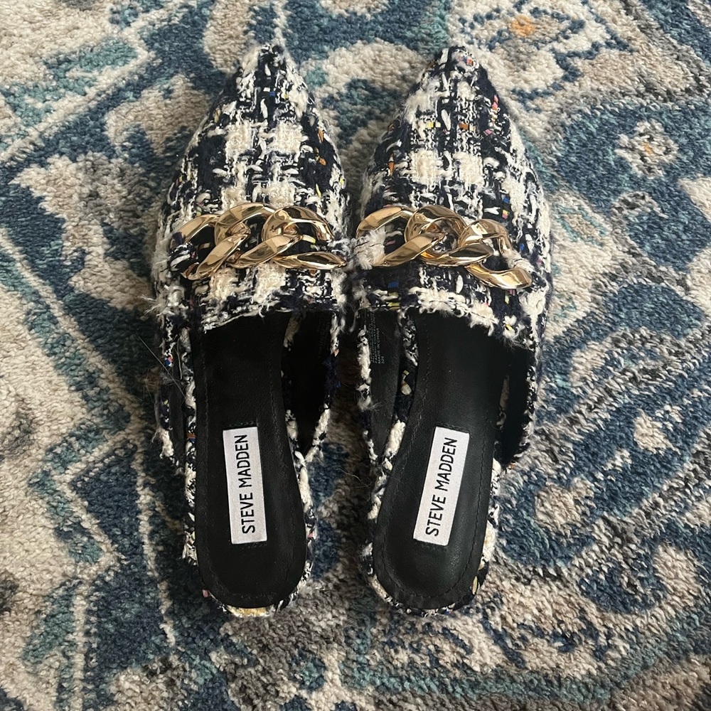 Steve Madden Tweed Chain Detail Mules